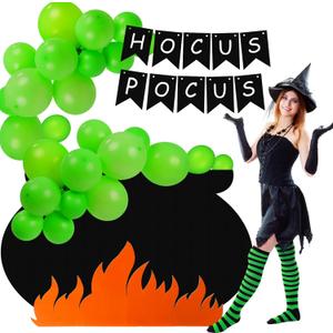Halloween Witch Car Decorations Kit IncludesGreen Balloons "hocus Pocus" Banners Magic Cauldron Flame Halloween Party Decor Trick or Treating Witch Party Supplies for Car Trunks Garage