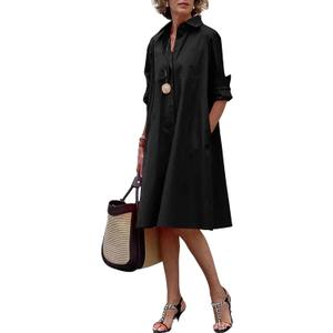 chouyatou Women's Spring Summer Button-Down Shirt Dress Loose A-Line Midi Shift Tunic Dress, XL chouyatou Women's Spring Summer Button-Down Shirt Dress Loose A-Line Midi Shift Tunic Dress, XL