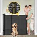 Reinforced 42 Extra Tall Retractable Baby Gates with Rods, Extends up to 60 Wide, Tall Retractable Dog Gate for Doorways Prevent Crawling Through Mesh Pet Gate Indoor Outdoor, Black
