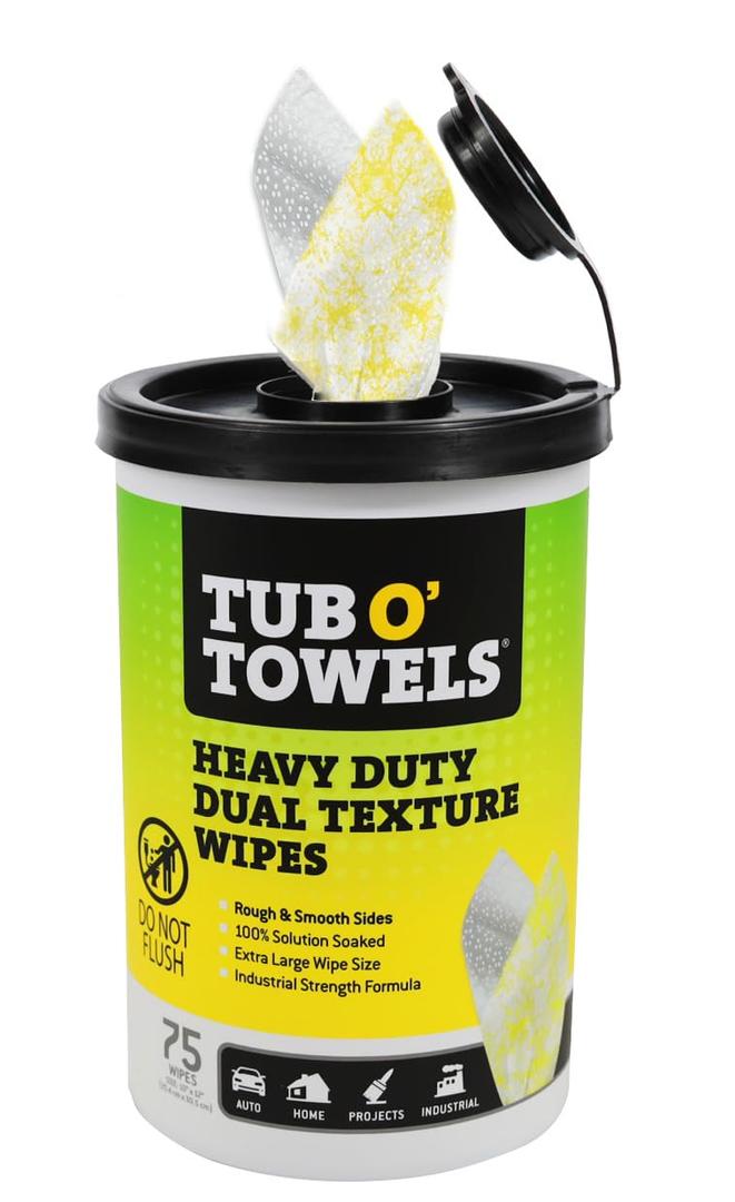 Tub O Towels TW75 Heavy-Duty 10" x 12" Size Multi-Surface Cleaning Wipes, Dual Texture, 75 Count Per Canister
