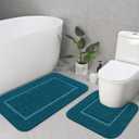 LOCHAS Bathroom Rug Set Peacock Blue, Soft Bath Rug Set 2 Piece Set, Toilet Mat U-Shaped 20x20 and 34x20 Bath Rugs, Quickly Dry Mats for Bathroom, Tub, Washable, Super Absorbent Floor Mat