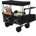200L Collapsible Wagon Cart with Canopy, Heavy Duty Folding Tools Utility Cart with Wheels for Outdoor Camping, Black