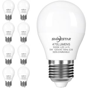 SHINESTAR 8-Pack Ceiling Fan Light Bulbs, 40W Equivalent, 5000K Daylight, A15 LED Bulb with E26 Base, Non-Dimmable (White)