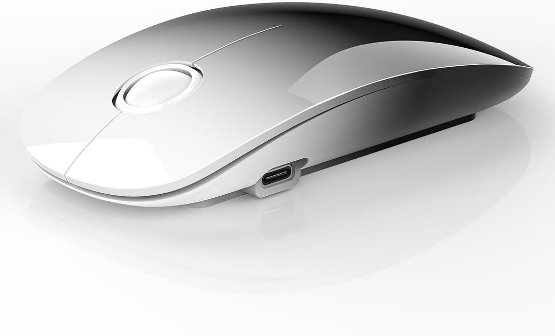RAPIQUE R306 Pro Wireless Mouse Bluetooth & 2.4G, Connect Up to 3 Devices, Type-C Rechargeable, Silent Click, Slim Portable Design for Laptop, Tablet & MacBook White to Black Gradient