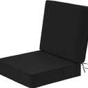 Wellsin Outdoor Deep Seat Patio Cushions, 24 x 24 Waterproof & 3-Year Fade Resistant Outdoor Cushions with Removable Covers,Ties and Handle for Chair, Sofa, Couch, Black