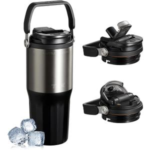 TKK 24 oz Ceramic Coated Tumbler with Straw Lid, 18/10 Stainless Steel Vacuum Tumblers, Leakproof Double Walled Iced Car Cup with Handle & Tea Infuser& Dishwasher Safe, for Hot & Cold Drinks, Black