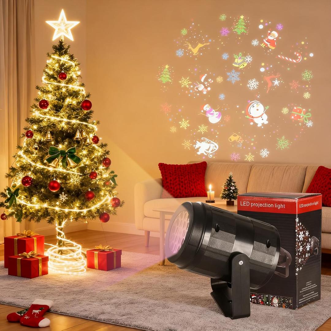 Christmas LED Projector Lights Outdoor Snowflake Spotlight Lamp for Indoor Xmas Holiday Decorations (Black)