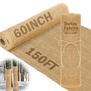 Buryeah 60 Inch x 100 ft Burlap Fabrics Roll Natural Burlap Tree Wrap Winter Garden Frost Plant Protection Blankets Cloth Weed Barrier Fabric Jute for Outdoor Home Trees Shrubs Craft Party Decor
