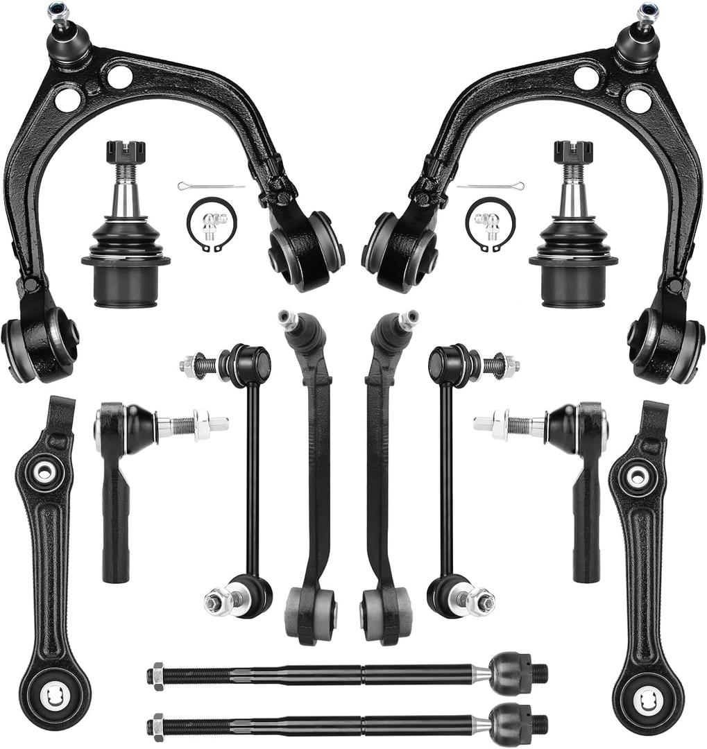 Front Upper and Lower Control Arms Suspension Kit Fit for 2011 2012 2013 2014 2015 2016 2017 Chrysler 300 Dodge Challenger Charger RWD with Lower Ball Joints Tie Rod End - 14pcs