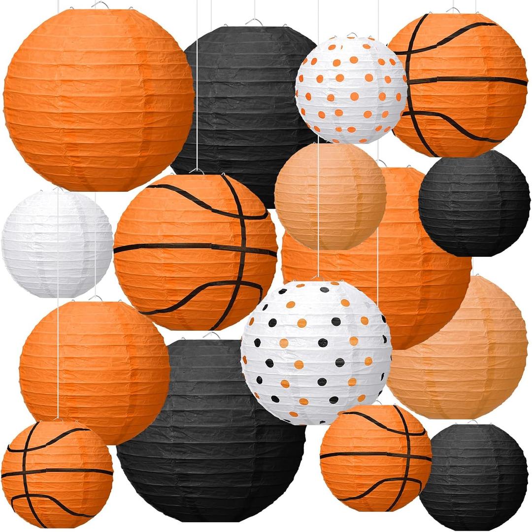 Bencailor 16 Pcs Basketball Party Decorations Basketball Hanging Paper Lanterns Sports Themed Paper Lanterns Ceiling Decor for Birthday Party Baby Showers Classroom Home Decor(Classic Style)