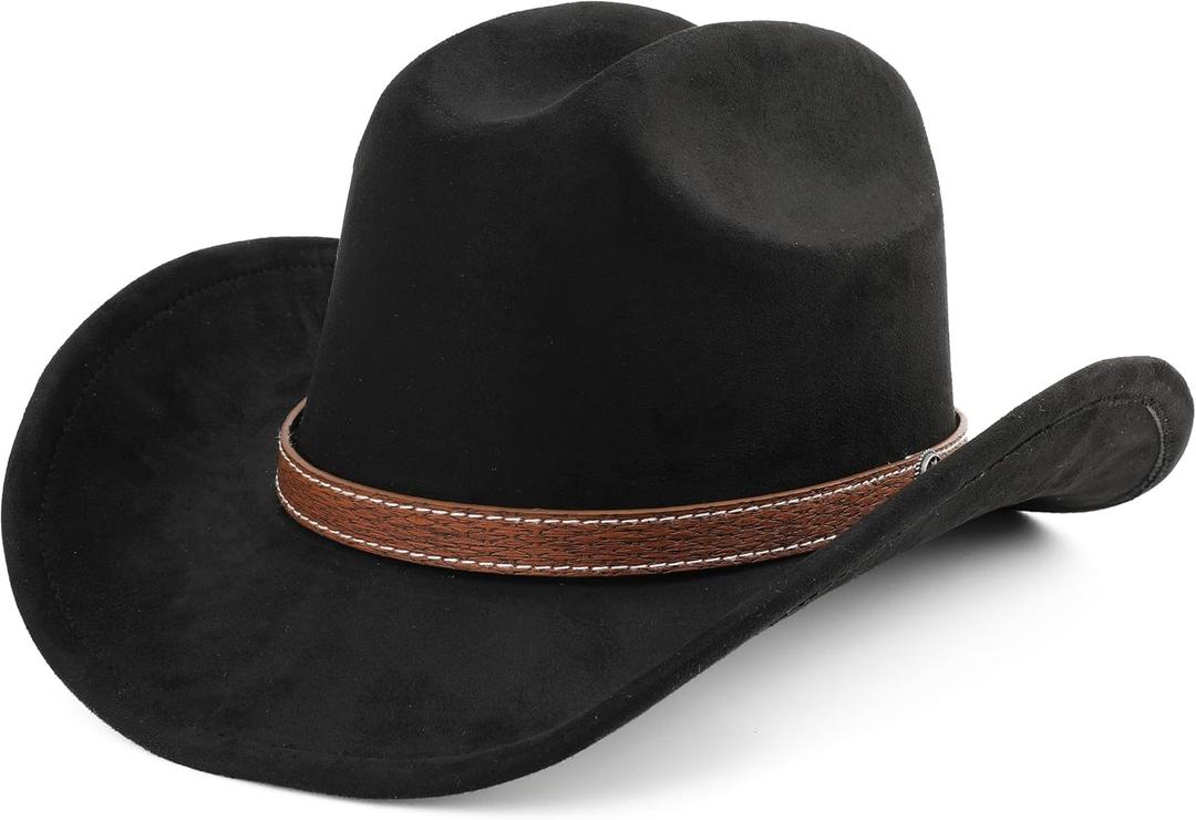 Melesh Western Cowboy Hat for Women Men Small Short Wide Brim Beach Cowgirls Cattleman Cowboys Hats (US, Alpha, One Size, Black)