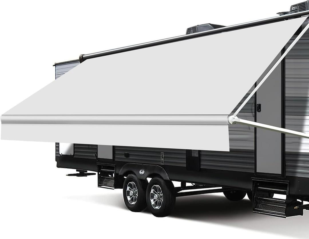 RV Awning Fabric Replacement, Upgraded 18.5oz Vinyl Camper Awning Replacement, Universal Outdoor Canopy for Electric and Manual RV Awning (11'(Fabric 10'2"), White)