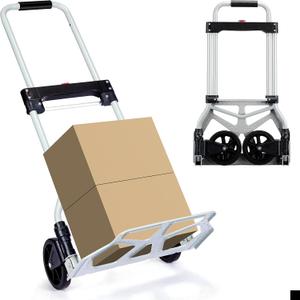 Folding Hand Truck Dolly Cart Portable Foldable Aluminum Luggage Cart Trolley Cart Black Load 260 lbs, with Black Bungee Cord, Telescoping Handle,Solid Aluminium Wheel suspensions, Double Bearings (260lbs)