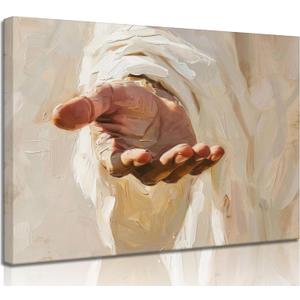Jesus Canvas Wall Art,Christian The Hand of God Wall Decor Painting,Religion Bible Pictures Posters Prints for Church Prayer Room Living Room Home Decor Framed Wrapped Canvas 16X24 In
