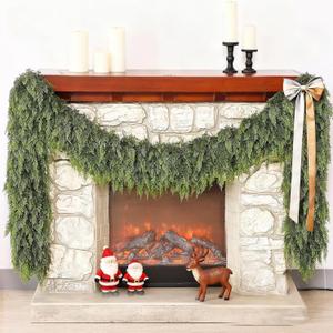 9FT Real Touch Cedar Garland Artificial Realistic Christmas Garlands Faux Green Cedar Fake Pine Needles Garland for Mantle Indoor Home Holiday Pine Garlands Christmas Decorations Outdoor Xmas Decor