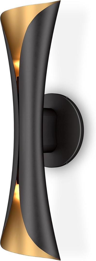 Tubicen Wall Sconces Dimmable Wall Light Up and Down Indoor Black Gold Home Theater Sconces Wall Lighting for Living Room Bedroom Hallway Stairway Hardwired 15.7" H