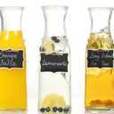 Set of 3 Square Glass Carafe with Lid, 1 Liter Clear Glass Pitcher, Beverage Serveware Carafe for Mimosa Bar, Brunch, Cold Water, Juice, Milk, Iced Tea, Lemonade