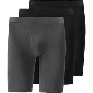 Natural Feelings Mens Underwear Modal Boxer Briefs 9 Inch Long Leg Boxer Briefs for Men Pack (Black, XXL)