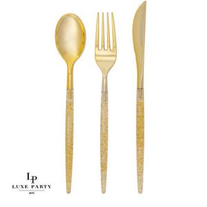 Wholesale Gold Glitter Plastic Cutlery Set | 32 Pieces