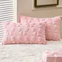 MIULEE Pink Bow Pillow Covers Coquette Room Decor Aesthetic Set of 2 Spring Decorative Cute Girl Soft Plush Faux Pillowcase for Preppy Room Decor Bedroom Couch,12x20 Inch