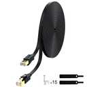 Lovicool Cat 8 Ethernet Cable 50ft, Flat Internet LAN Patch Cord Black Shielded High Speed, 26AWG 40Gbps 2000Mhz SFTP with Gold Plated RJ45 Weatherproof S/FTP UV Resistant for Router/Gaming/Modem