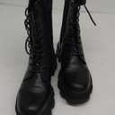 DREAM PAIRS Womens Combat Boots Lace up Mid Calf Boots Low Heel Chunky Platform Lug Sole Boots (8.5, Black/Pu)