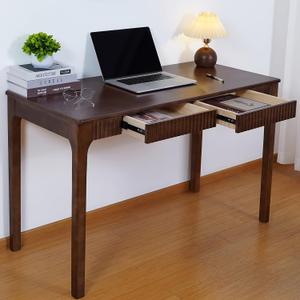 Solid Wood Desk with Drawer, Small Writing Desk for Small Spaces,Gaming Study Home Office Workbench woodenDesks for Work, 47 inch Wooden Computer Desk for Bedroom Walnut Color, 47.2 inches x 22 inches x 29.5 inches