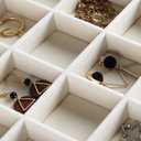Frebeauty Velvet Jewelry Tray,35 Grid Jewelry Organizer with Clear Lid,Earring Holder Organizer Case with Clasp,Drawer Insert for Rings Studs,13.8 x 9.5 x 2 Inches,Gift for Women Girls(Beige)