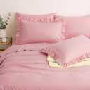 Horbaunal Dusty Pink Ruffle Sheets Twin Size 4 Piece, Fits 16" Deep Mattress, Microfiber Pink Twin Sheets with 1 Ruffled Pillowcases, Shabby Chic Bed Sheet Set