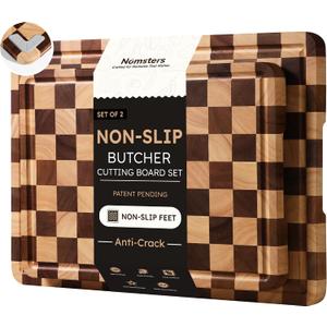 2 Packs Cutting Boards for Kitchen Checkered Cutting Board Acacia Wood Charcuterie Board Serving Heavy Duty Non Toxic Slip Over Sink Butcher Block Meat Best Kitchen Essential Gift, Multiple Sizes
