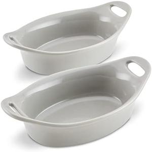 Rachael Ray Ceramics Au Gratin Set, Oval, Two 12-ounce, Light Sea Salt Gray 1 Pack