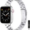 OMIU Thin Band Compatible with Apple Watch Premium Stainless Steel Metal Replacement Adjustable Wristband Strap for iWatch Ultra Silver, (38mm 40mm 41mm 42mm(Series 10 11))