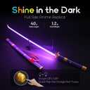 RENGENG Light Up Sword, 40 Inches Rechargeable Pre-Assembled Plastic Replica Anime Sword with Belt & Stand & Spinner, Emma Purple