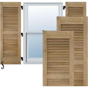 18"W x 60"H Americraft Two Equal Louver Exterior Real Wood Shutters (Per Pair), Unfinished