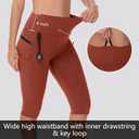 Women's Hiking Long Shorts Knee Length Capri Leggings with Zip Pockets High Waisted Biker Short Athletic Outdoor Travel (Red, L)