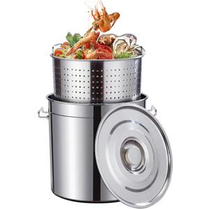 40-Quart Stainless Steel Seafood Boil Pot with Lid,Crab, Lobster, Shrimp Boil Stock Pot with Strainer, Turkey Fryer Pot, Stock Pot Boiler Deep,Fried Cooker for Commercial Outdoors (Silver)