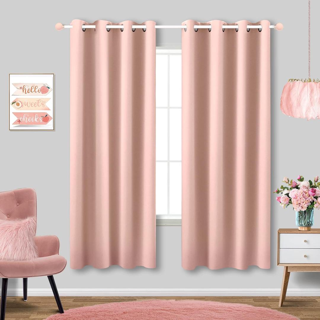 Blush Pink Curtains 63 Inch Length for Bedroom 2 Panels Set Blackout Drapes Boho Grommet Thermal Light Blocking Darkening Pastel Pretty Curtains for Living Room Window Girls Nursery Teen, 63 in Long