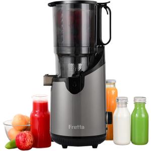 Cold Press Juicer Machines,Fretta Juicer Machines with PCTG Material from the USA,5.3" Extra Large Feed Chute Fit Whole Fruits & Vegetables,Truly BPA-Free,Easy to Clean(Grey, 1.8L)