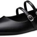 Trary Flats for Women Closed Pointed Toe Mary Jane Shoes Women Comfortable Slip on Ballet Flats Dressy Shoes Adjustable Strap PU Leather Mary Janes Loafers, Size 6