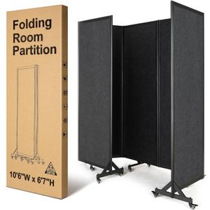 Room Partition,Folding Privacy Divider,Office Partition Dividers,Office Dividers Wall, 10'6"W x 6'7"H,Grey