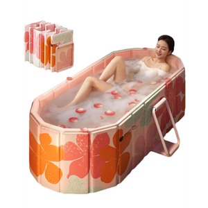Genrenyen Portable Bathtub for Adult 47" Large Foldable No Installation Bath Tub for Shower Stall, Bathroom Hot SPA Soaking Standing Tub, Collapsible Plunge Bathtub (Pink, 47.2"21.6"19.6")