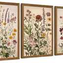 AVECCO Vintage Color Wildflower Canvas 3 Pieces Wall Art, Nature Floral Artwork Wall Decor, Botanical Art Prints for Bedroom Living Room Office Home Decoration Ready to Hang 16x24 Inch Wood Framed