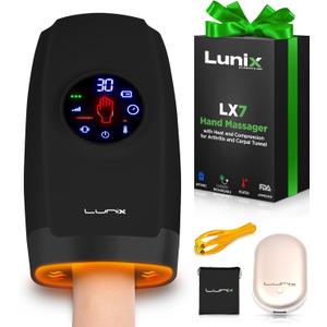 Lunix LX7 FSA Hand Massager with Heat and Compression, Relaxing Shiatsu Massager Machine for Arthritis, Pain Relief, Carpal Tunnel, Everyday Comfort, Patented Touchscreen Display, Charcoal Black