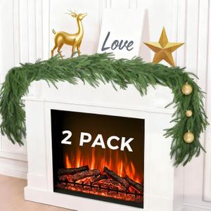 12FT(2 * 6FT) Christmas Norfolk Pine Garlands, Winter Decor Real Touch Pine Garland, Artificial Greenery Xmas Garland for Holiday, Table, Wall, Fireplace, Mantel, Indoor & Outdoor Decoration (2 Pack)