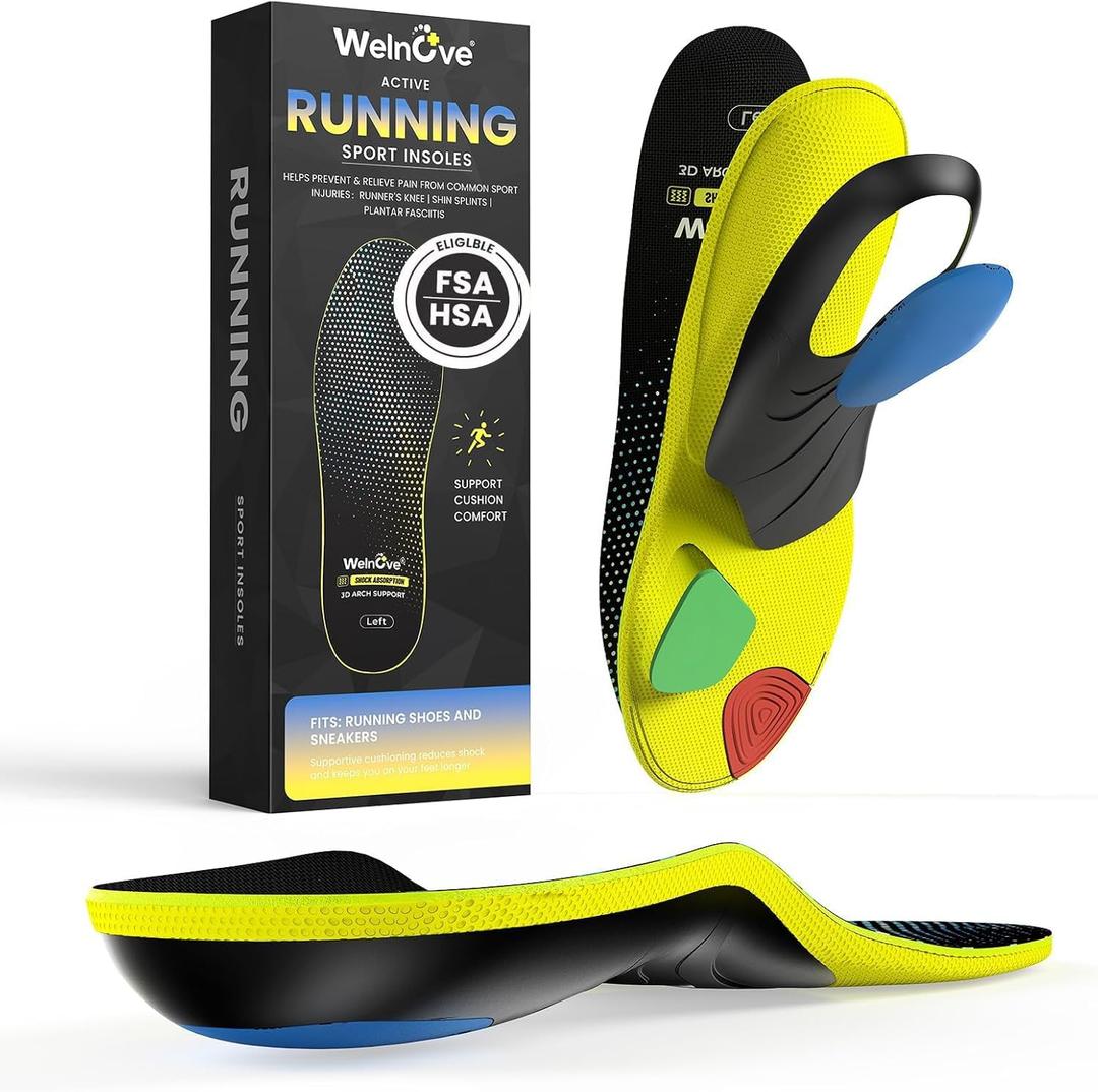 Welnove Running Shock Absorption Insoles for Men & Women - Sport Athletic Shoe Inserts,TPU Arch Support for Stability,Sports Protection,Reduce Muscle Fatigue,& Boost Speed - Sneaker Inserts-M,Black (M:W 9-10 / M 7-8) Welnove Running Shock Absorption Insoles for Men & Women - Sport Athletic Shoe Inserts,TPU Arch Support for Stability,Sports Protection,Reduce Muscle Fatigue,& Boost Speed - Sneaker Inserts-M,Black (M:W 9-10 / M 7-8)