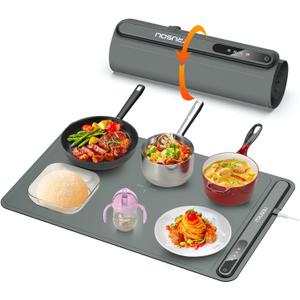 Electric Warming Tray - Full Surface Heating, Rollable & Portable, Premium Silicone Nano Material, 3 Temperature Settings, Auto Shut-Off - Versatile Food Warmer for Gatherings, Parties, and Everyday Use (Dark Gray)