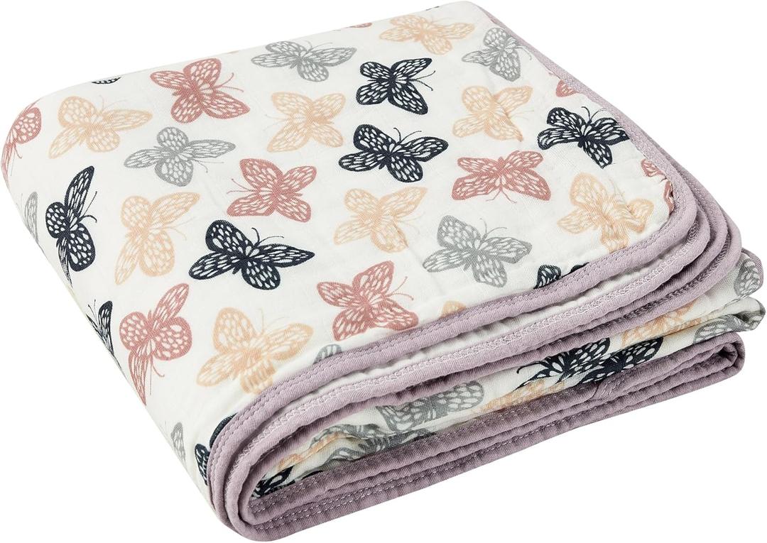ZPECC Muslin Toddler Blanket Thicker, 47x47 Organic Cotton Kids Quilt Hypoallergenic for Baby Essentials Crib Stroller Daycare Cot, Butterfly