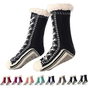 Slipper Socks Valentine for Women Men Couple, Fuzzy Cashmere Fleece Lined Socks, Ultra-Thick Warm Non-Slip Silicone Grips for Indoor Home, Cozy Winter (Black)