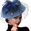 DRESHOW Fascinators Hat Flower Mesh Feathers Hat with a Headband and a Clip 7.9" Tea Party Headwear for Women (Blue)