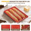 Baguette Bread Pan, Premium Nonstick French Bread Baking Pan, 3 Loaves Baguette Pan With lid, Heating Evenly for Sourdough, Italian Bread, Perfect for Creating Crisp Golden-Brown Crust Easy To Release